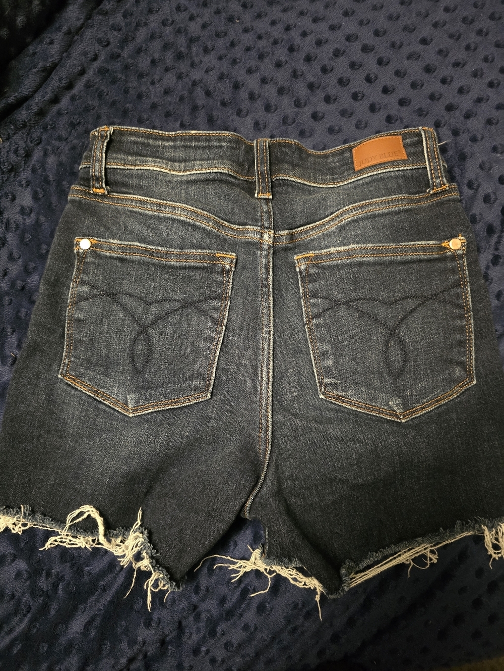 Judy Blue Dark Wash High-Rise Frayed Button-Fly Denim Shorts - Picture 5 of 5